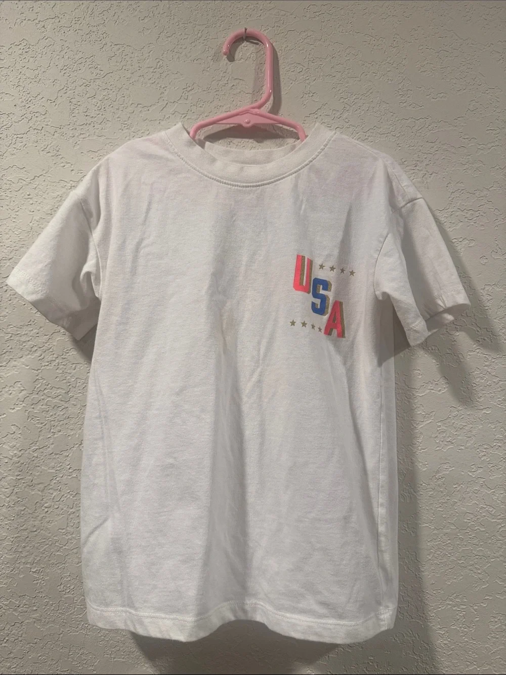 Cat & Jack White Short-Sleeve Tee with Red, Blue & Gold USA Graphic 4/5 size